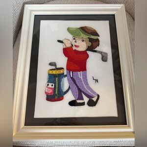 Japanese Bunka Shi shu hand embroidery golfer hanging picture